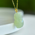wholesale 18K gold set with natural Hetian jade Qinghai material Pi Xiu pendant, unisex style, green jade Pi Xiu jade pendant necklace-0-3