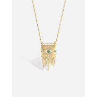 wholesale S925 Sterling Silver Women's Evil Eye Tassel Necklace-A3262-Gold 925 Silver