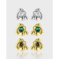 wholesale S925 Sterling Silver Korean Minimalist Ins Simple Texture Lava Heart Inlaid with Diamond Design Stud Earrings for Women-18K Golden Green Stone [with Sterling Silver Earrings] &gt; 925 Silver