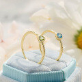 wholesale S925 silver plated 14K gold minimalist design Swiss blue topaz and green peridot ring by Nojesss-0-3
