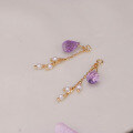 wholesale S925 Silver Plated 14K Gold Amethyst Ear Climber, French Retro Style, Niche Luxury-0-2