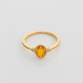 wholesale S925 Sterling Silver Gold-Plated Vintage Oval Amber Branch Carved Zircon Ring-0-1