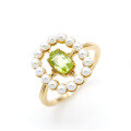 wholesale S925 Gold-Plated Silver Japanese Light Luxury Spring New Collection Peridot Geometric Minimalist Ring Factory Wholesale-0-0