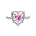 wholesale S925 Sterling Silver French New Arrival Ring for Women, Sweet and Elegant Pink Heart Geometric Zircon Design-0-7