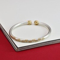 wholesale 9999 Pure Silver Gilded Plum Blossom Open-Ended Solid Bracelet, New Chinese Style National Tide Retro Vintage Year Model-One bracelet (1000035) Pure silver