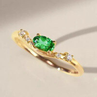 wholesale S925 solid silver oval ring with a smiling U-shaped design, minimalist and versatile for daily wear, a stylish pinky ring for women-BZ0687-Gold>US Size 9