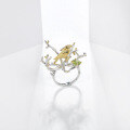 wholesale S925 Silver Designer Natural Peridot Ring with Nature-Inspired Branch and Bird Design-0-2
