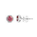 wholesale S925 Sterling Silver Gold-Plated New Style Flower 05ct Colored Moissanite Earrings with Certificate in Red and Champagne Colors-0-9