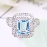 wholesale 925 Sterling Silver Fashion Luxury Natural Topaz Ring for Women, High-End Textured Gemstone Ring-Violet Blue-Coated Crystal Ring US Size 8