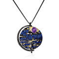 wholesale S925 silver Italian abstract pattern retro jewelry designer necklace with inlaid colored gemstone pendant-0-7