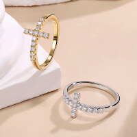 wholesale 18K Gold Plated 925 Sterling Silver Cross Moissanite Ring, New Cross-Border Fashion and Personalized Moissanite Jewelry for Foreign Trade Wholesale-Platinum US size 8