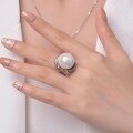 wholesale S925 silver 16mm European and American pearl ring with high-carbon diamonds, elegant and goddess-like style for women in 2025-0-2