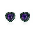 wholesale S925 Silver Light Luxury and Unique Natural Amethyst Heart Earrings, High-End Elegance Inlaid with Natural Gemstone Earrings-0-4