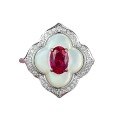 wholesale S925 Silver White Mother-of-Pearl Inlaid with 4*6mm Pigeon Blood Red, Fashionable Exquisite Vintage Style, Elegant and Temperamental-0-4