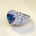 wholesale S925 silver new heart-shaped simulated sapphire 8*8 ring, a fashionable and hot-selling cross-border style-0-1