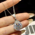 925 Silver Moissanite 3ct Pear Pendant Necklace-0-0