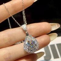 925 Silver Moissanite 3ct Pear Pendant Necklace-Three-carat [high-carbon stone]