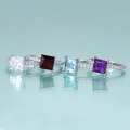 wholesale S925 Sterling Silver Square Ring with Natural Crystal Garnet 7mm Topaz Rainbow Candy Color-0-0