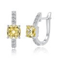 wholesale 925 Silver Zhuo Zhifan New High-Carbon Diamond Fat Square 6*6 Yellow Diamond Hoop Earrings for Women, Hot-Selling in Europe and America-0-3