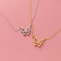 wholesale S925 silver advanced diamond-inlaid hollow butterfly necklace for women, small and niche minimalist style, internet-famous collarbone chain D9189-0-1