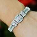 wholesale Metal: 925 Silver Gold Plated, High Carbon Diamond, Muzo Green, Marquise Shape, Art Deco Style, Antique Women's Bracelet-0-3