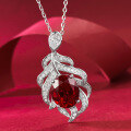 wholesale Metal Material: 925 Sterling Silver Stunning New Jewelry Design: 10*12mm Oval Cut Pigeon Blood Red Zircon Pendant Necklace for Women, Classic and Minimalist Fashion Style-0-1