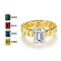 wholesale S925 silver gold-plated Italian-style woven Cuban ring 7*9mm emerald-cut moissanite women's niche-0-0