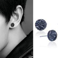 wholesale S925 Sterling Silver Men's Earrings Trendy Black Korean Minimalist Personality Crystal Cluster Popular Unisex Student Earrings-6MM earrings-with plastic ear plugs