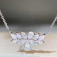 wholesale S925 Sterling Silver Wheat Spike Necklace for Women with 5A Zirconia High-Carbon Diamond Teardrop Pendant Marquise Choker-White-XL168 925 silver
