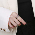 wholesale S925 Sterling Silver Retro Minimalist Ins Style Versatile Trendy Checkerboard Band Open Adjustable Ring-0-2
