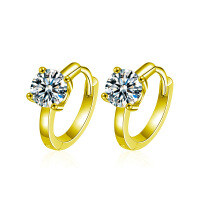 Sterling Silver Four-Prong Moissanite Stud Earrings-Four-prong earrings (gold)  50 points + 50 points moissanite