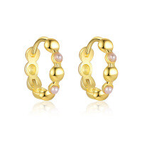 wholesale S925 Sterling Silver Geometric Earrings With Colored Zircon, Minimalist Style, Versatile Trendy Ear Cuffs-E4667-Gold/1 pair 925 silver