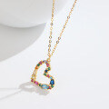 wholesale S925 Sterling Silver Light Luxury Heart-shaped Necklace for Women, Colored Zircon Pendant Collarbone Chain, New Temu Accessory-0-3
