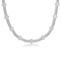 wholesale S925 silver hip-hop full diamond fashion four-leaf clover rhombus Cuban chain moissanite necklace versatile accessory men's necklace-Silver with zircon and gold plating>16 inches (length 40cm)