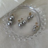 wholesale S925 Sterling Silver High-Quality Genuine Hanadama Gray Swarovski Round Strong Luster Pearl Earrings Advanced Vintage Earrings-925 silver (golden earrings)  6mm gray pearl