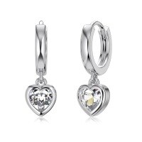 wholesale S925 Sterling Silver Women's Earrings with Advanced Sense Peach Heart Pendant Design, Small and Luxurious Ins Style Exquisite Ear Accessories-White gold and white diamonds DY110300-SW-WH 925 silver
