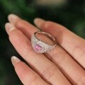 wholesale S925 Sterling Silver Wedding Blast Pink Heart Full Zirconia Ring for Women, Exquisite European and American Festival Band-0-3