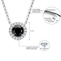 Metal Pendant Necklace with D Color Moissanite, Waterdrop Hollow Design-Round setting necklace [Black Moissanite]  925 Silver