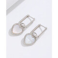 wholesale 925 Sterling Silver Heart-shaped Mother-of-Pearl Earrings for Women, Small and Chic Design, Ear Climbers, Retro High-end Elegant Ear Accessories-0-1