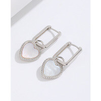 wholesale 925 Sterling Silver Heart-shaped Mother-of-Pearl Earrings for Women, Small and Chic Design, Ear Climbers, Retro High-end Elegant Ear Accessories-Heart Shell Earrings-with Plastic Earplugs 925 Silver