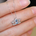 wholesale S925 Sterling Silver Aquamarine Crown Necklace for Women, Summer Luxury Small Design Collarbone Chain, New Trendy-0-2