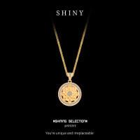 Gold-Plated Full-Diamond Eight-Treasures Compass Pendant Necklace-S925 Sterling Silver Gold  925 Silver