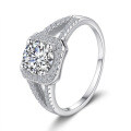 S925 Sterling Silver Moissanite 1ct Square Halo Ring for Engagement Wedding Wholesale-0-3