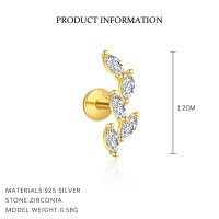 wholesale S925 Sterling Silver Bohemian Leaf Earrings With Zircon And Tassel, Fashionable And Versatile-E4703-Gold/Single 925 Silver