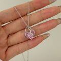 wholesale S925 Sterling Silver Pink Heart Lock and Key Design Sweet and Fresh Collarbone Necklace-0-0