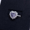 wholesale Metal material: 925 silver New Zhuo Zhifan Jewelry high-carbon diamond ring set with 8*8 heart-shaped lavender purple full diamond band-0-1