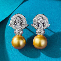 wholesale Metal material first: 11mm gold-plated stud earrings, Zhuo Zhifan Jewelry new vintage style, trending on Douyin, available for drop shipping-E491 Gold Bead Earrings 925 Silver