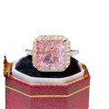 wholesale S925 Sterling Silver Ring for Women with Zircon Princess Pink Square Fashion Light Luxury Full Diamond Setting High Carbon Diamond Cute Pink Diamond Square Package-0-4