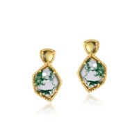 wholesale S925 Silver Geometric Green Moss Agate Earrings for Women, Korean Style Watercolor Ear Studs, European and American Light Luxury Cross-Border Supply-10K gold + swimming paint  925 silver