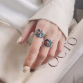 wholesale S925 Sterling Silver Vintage Style Resin Enamel Creative Feather Design Ethnic Open Adjustable Ring for Women-0-3